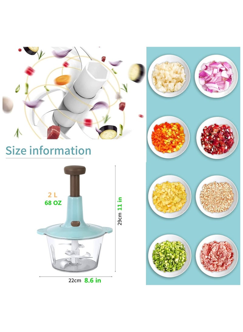 2L Manual Handheld Mini Food Chopper With Stainless Steel Blade for Vegetables, Onions