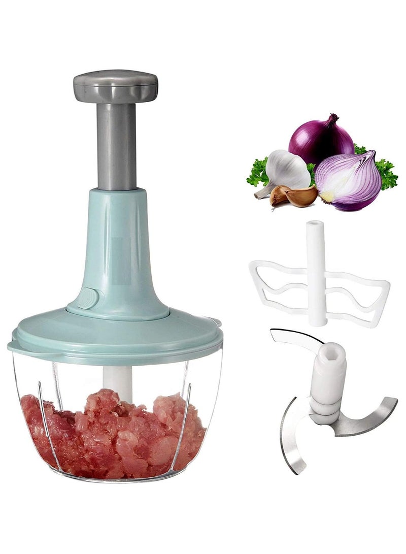 2L Manual Handheld Mini Food Chopper With Stainless Steel Blade for Vegetables, Onions