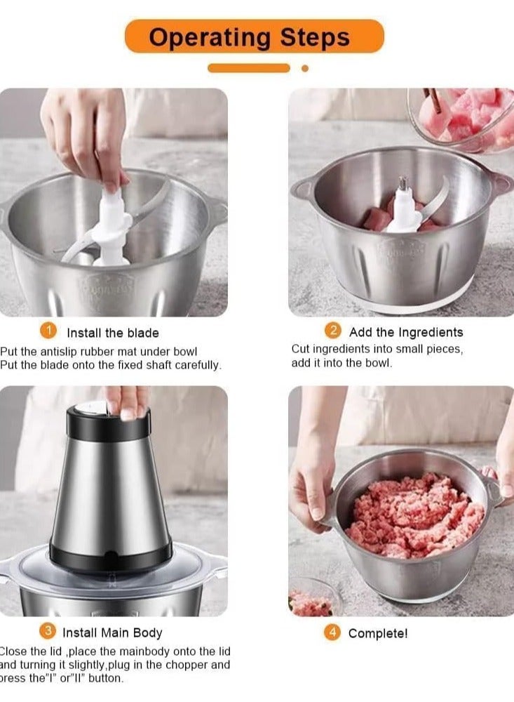 Electric Stainless Steel Meat Grinder Food Chopper with 3.5L Bowl, 2 Speed Levels