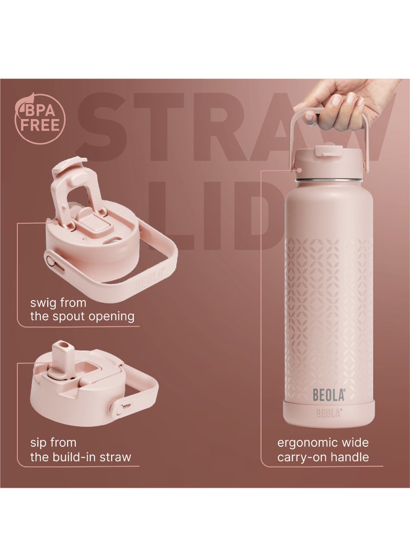 1200ml Water Bottle 18/8 Stainless Steel 304 Double Wall Insulated Thermos Bottle with a wide mouth, 2 lids included, Hot Cold Liquids Sports Bottle, 40oz Bottle (Blush Pink)