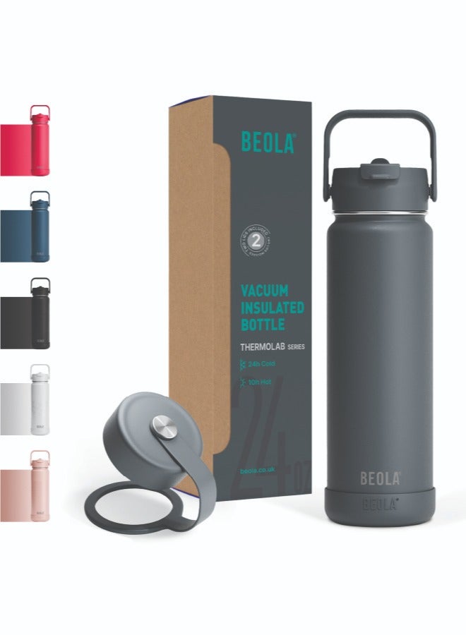 750ml Water Bottle 18/8 Stainless Steel 304 Double Wall Insulated Thermos Bottle with Straw Lid and wide mouth, 2 lids included, Hot Cold Liquids Sports Bottle, 24oz (Lava Gray)