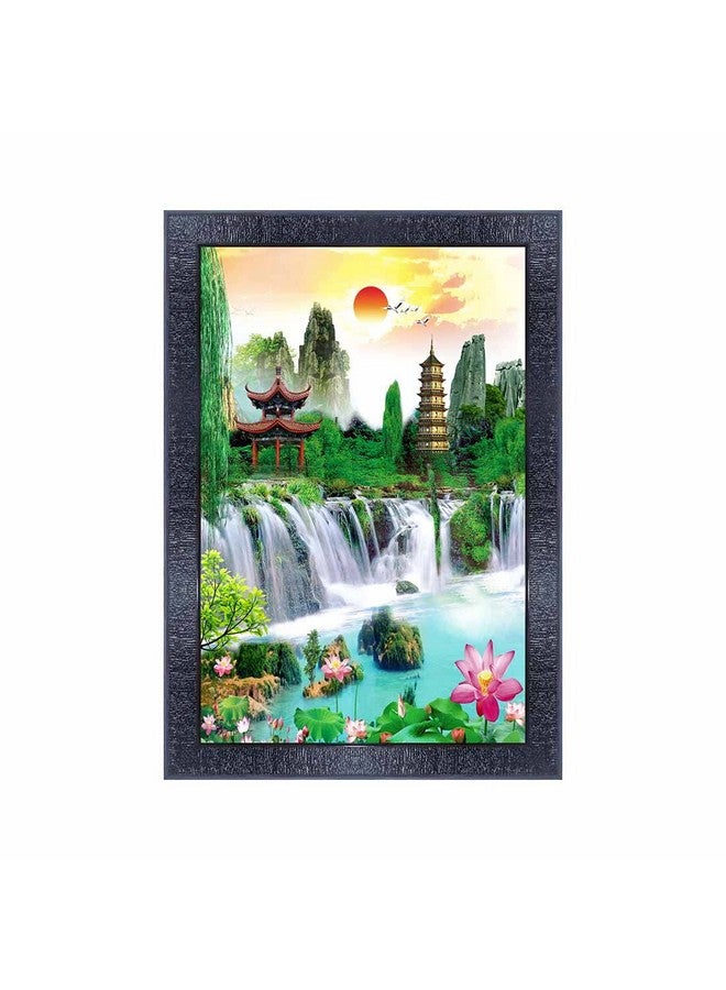 Poster N Frames Vastu Waterfall Landscape Scenery Wooden Photo Frame With Acrylic Sheet | Living Room, Bedroom | Home Decoration | Best Gifting Option (10X14Inch Multicolour,Synthetic) 28141