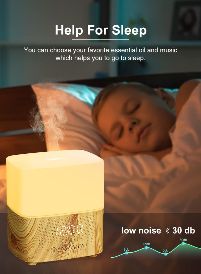 300ML Essential Oil Diffuser with Bluetooth Speaker and Alarm Clock, 7 Color Light, Timer and Auto-Off for Home and Office