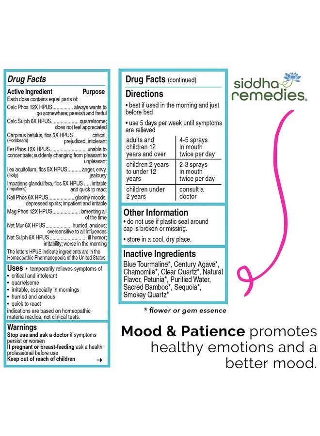 Remedies Mood & Patience Spray For Mood Boost & Support | Ease Tension, Irritability And Impatience | Non Gmo Homeopathic Remedy W/Flower Essences For Emotional Support | No Alcohol, Sugar