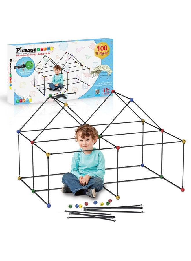 Kids Fort Building Kit Playset 100 Piece Indoor And Outdoor Toy Set Fort Construction Builders Blocks Toys For Kids Boys Girls Stem Learning Castle System Tunnel Tent Rocket Pretend Play