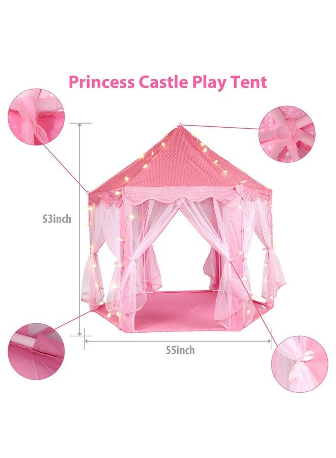 Princess Tent For Girls Kids Castle Play Tent With Led Star Lights Large Playhouse Girl Toy Gifts Age 3+ Indoor And Outdoor Games 55.5