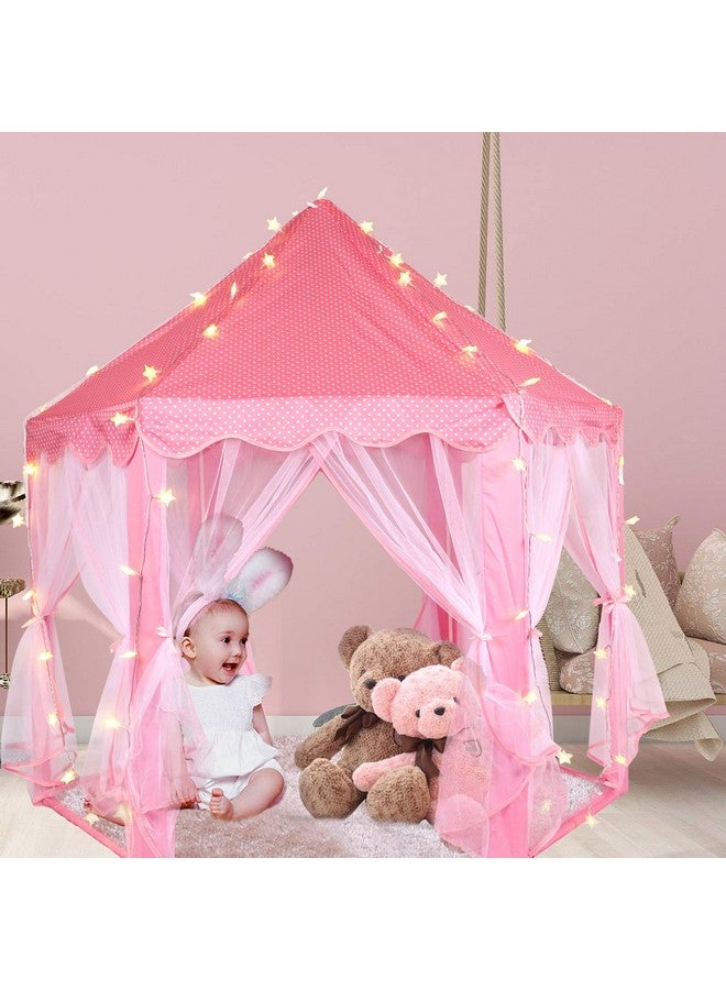 Princess Tent For Girls Kids Castle Play Tent With Led Star Lights Large Playhouse Girl Toy Gifts Age 3+ Indoor And Outdoor Games 55.5