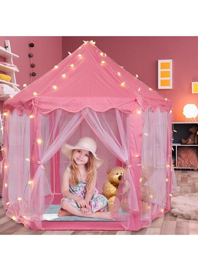 Princess Tent For Girls Kids Castle Play Tent With Led Star Lights Large Playhouse Girl Toy Gifts Age 3+ Indoor And Outdoor Games 55.5