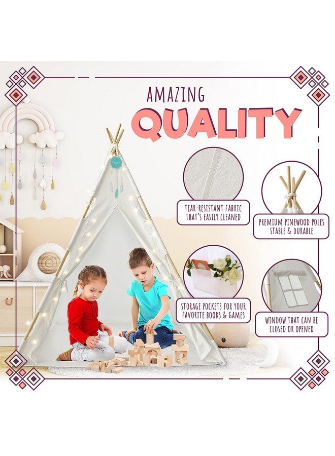 Toys Teepee Tent For Kids: Child’S Indoor Outdoor Canvas Fairytale Tipi Playroom Led Star Lights Easy Assembly 59 By 45 Inches Ages 3+