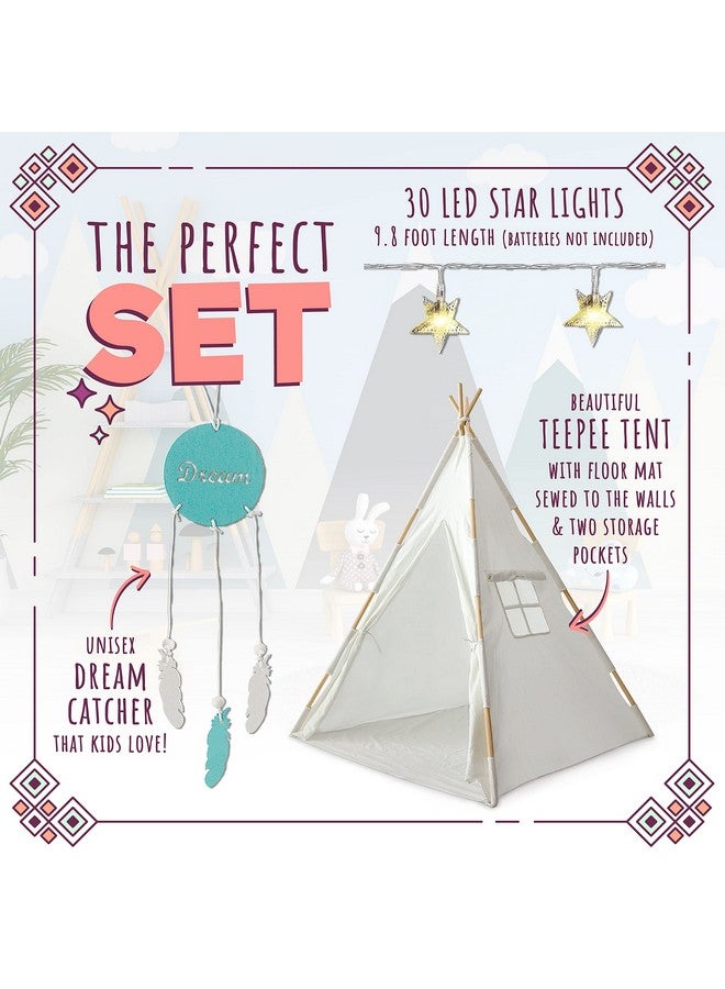 Toys Teepee Tent For Kids: Child’S Indoor Outdoor Canvas Fairytale Tipi Playroom Led Star Lights Easy Assembly 59 By 45 Inches Ages 3+