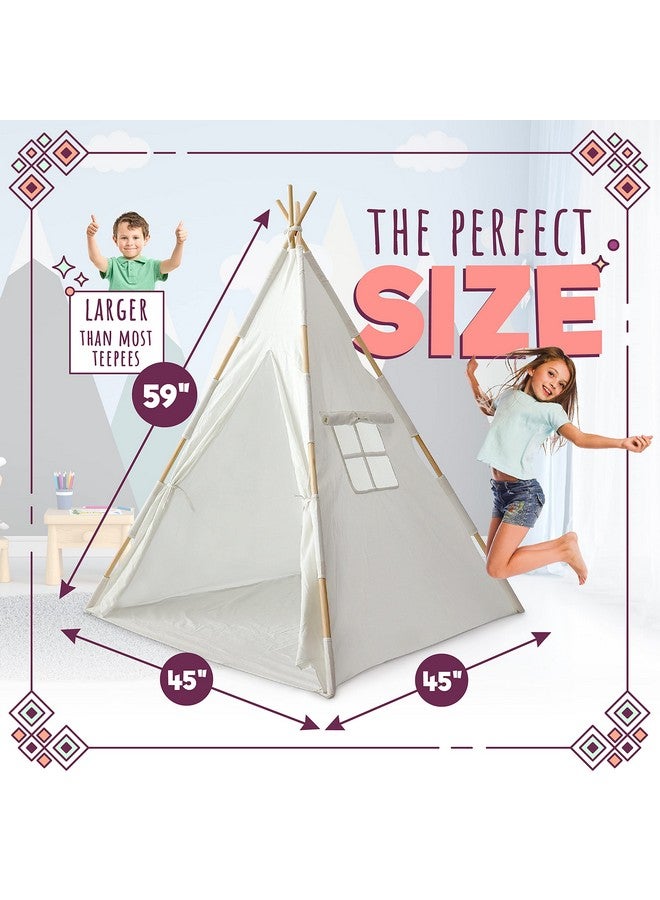 Toys Teepee Tent For Kids: Child’S Indoor Outdoor Canvas Fairytale Tipi Playroom Led Star Lights Easy Assembly 59 By 45 Inches Ages 3+