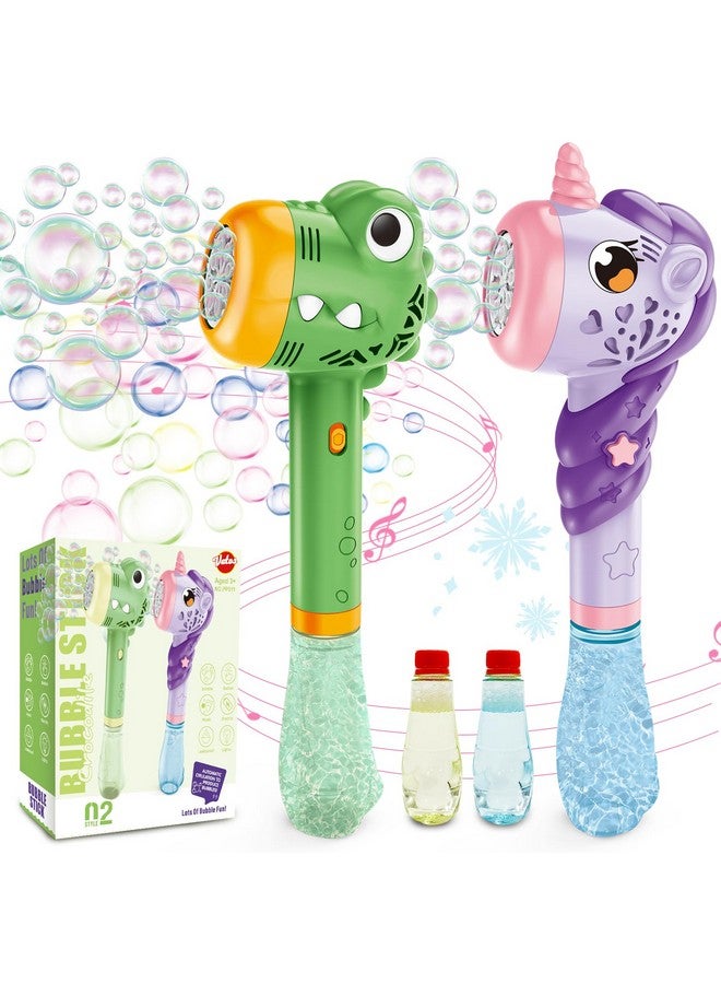 2Pcs Automatic Bubble Wands Bubble Maker Gun With Light & Music For Girls Boys Fantasty Bubble Maker Machine With 2 Bubble Refill Solution Party Wedding Birthday Gift For Toddlers Kids