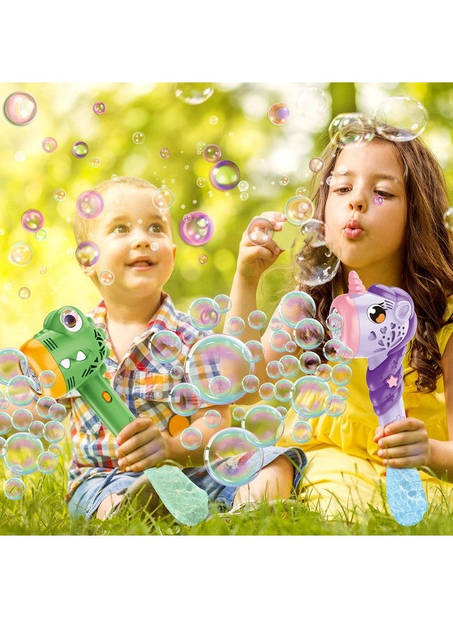 2Pcs Automatic Bubble Wands Bubble Maker Gun With Light & Music For Girls Boys Fantasty Bubble Maker Machine With 2 Bubble Refill Solution Party Wedding Birthday Gift For Toddlers Kids