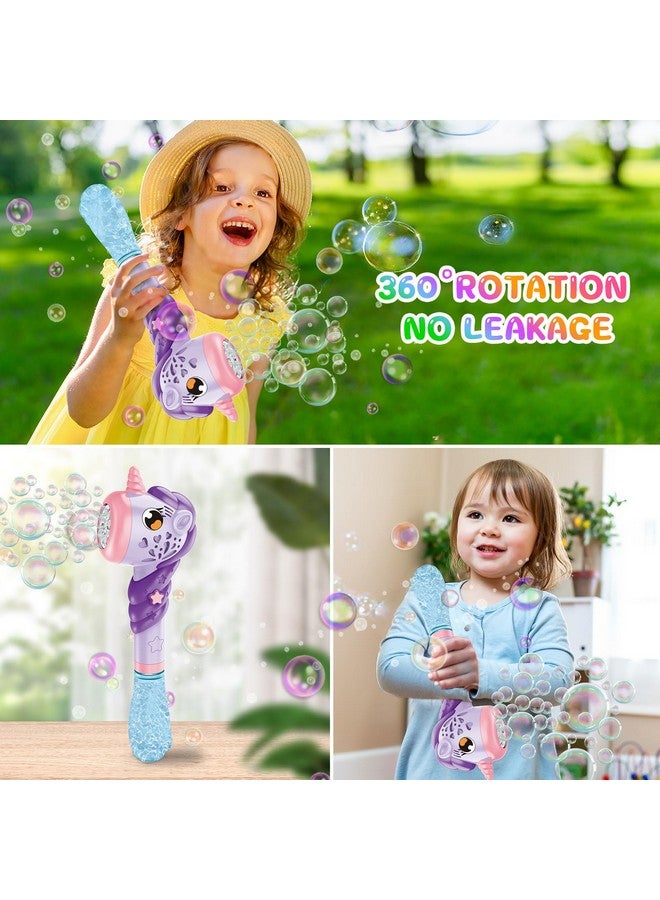 2Pcs Automatic Bubble Wands Bubble Maker Gun With Light & Music For Girls Boys Fantasty Bubble Maker Machine With 2 Bubble Refill Solution Party Wedding Birthday Gift For Toddlers Kids