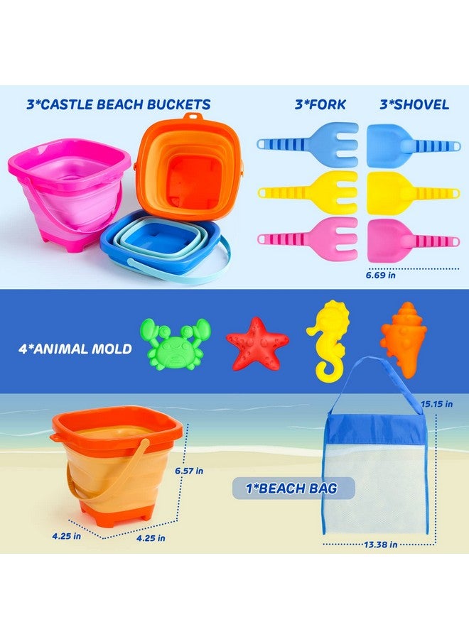 Beach Toys For Kids 3 10 Collapsible Sand Castle Toys For Beach Include 3 Pack Foldable Buckets Shovels Molds And Storage Mash Bag Sandbox Travel Toys For Toddlers Kids