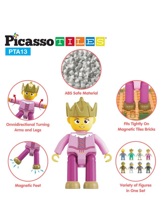 Picasso Toys Magnetic Action Figures 8 Piece Medieval King And Knights Character For Building Blocks Tiles Construction Toddler Toy Set Magnets Expansion Pack Educational Stem Pretend Playset Pta13