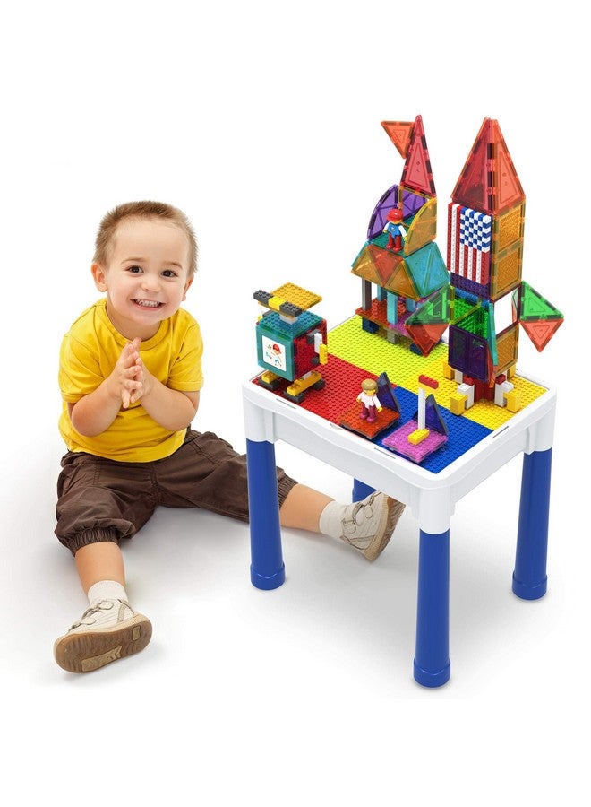 316 Pcs Activity Table With Magnetic Tiles And Building Brick Blocks, Playset Table With Magnetic Action Figures & Storage Included, Can Be Use As Water & Sand Tables Stem Toys Ages 3+