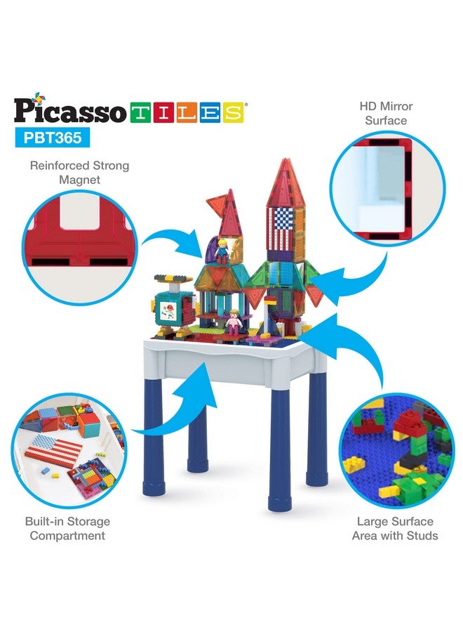 316 Pcs Activity Table With Magnetic Tiles And Building Brick Blocks, Playset Table With Magnetic Action Figures & Storage Included, Can Be Use As Water & Sand Tables Stem Toys Ages 3+