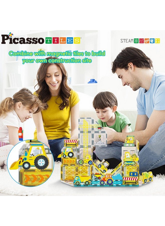 Magnet Building Tile Blocks Addon 8 Magnetized Action Figures Construction Vehicle Zoo Animal Theme Compatible With Magnetic Build Tiles Playset Stem Learning Girls Boys Ages 3+ Pta21