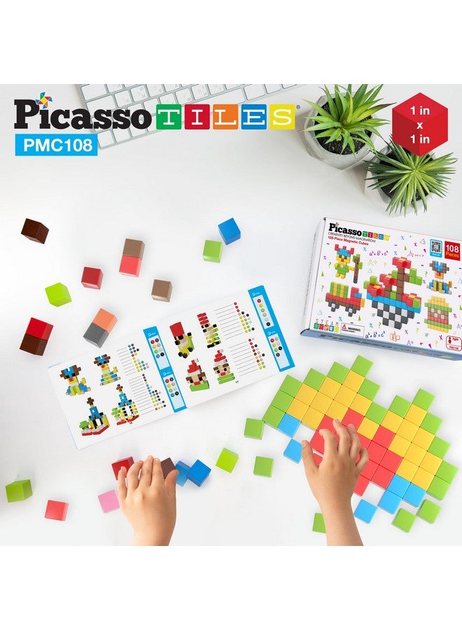 Picasso Cubes 1” Magnetic Puzzle Cubes 108 Piece Magnet Construction Building Block Set Sensory Toy Early Education Stem Learning, Free Ideabook With 50 Ideas, Children Age 3+ Boy Girl Pmc108