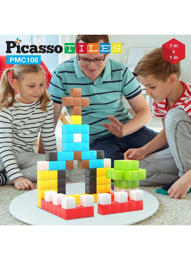 Picasso Cubes 1” Magnetic Puzzle Cubes 108 Piece Magnet Construction Building Block Set Sensory Toy Early Education Stem Learning, Free Ideabook With 50 Ideas, Children Age 3+ Boy Girl Pmc108