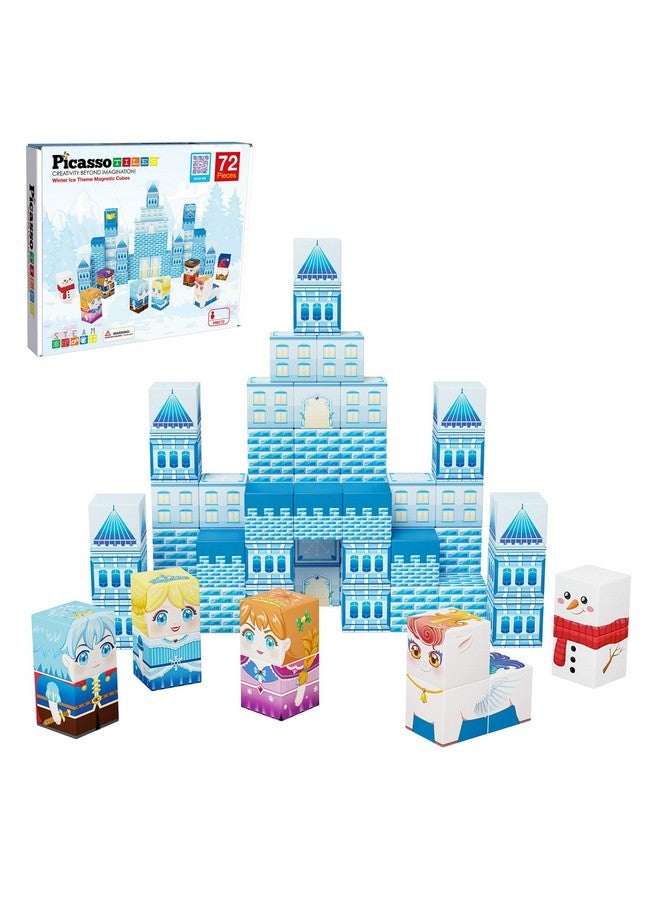 Magnet Cube Winter Ice Themed Mix And Match Building Block Castle Construction Toy With 7 Magnetic Cubed Character Action Figures Stem Learning Education Sensory Pretend Play Age 3+ Pmc72