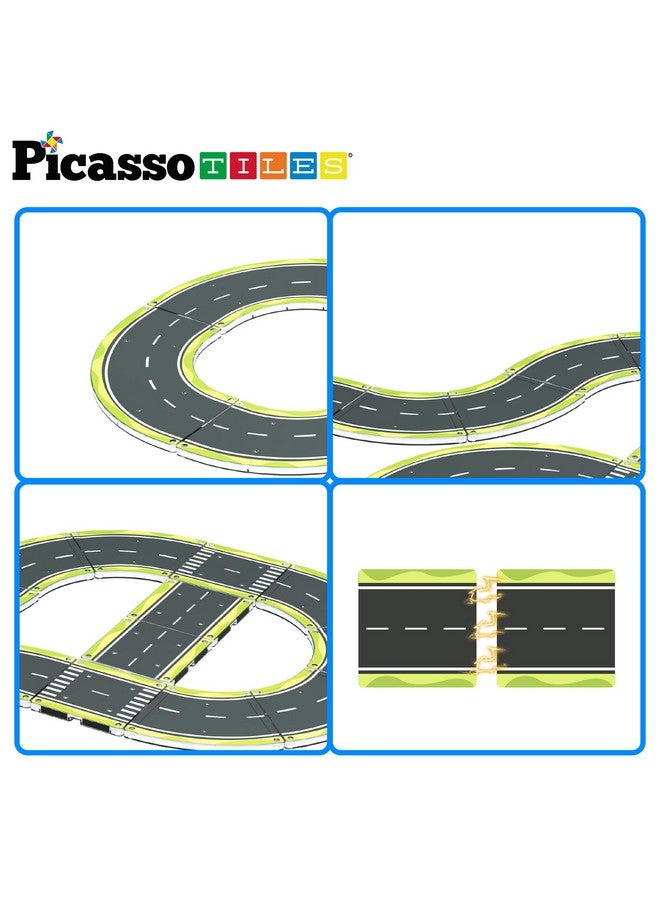 Magnet Tile Car Track Adventure Theme Printed Street Road Runway Speedway Highway Magnetic Building Tiles Block Construction Pretend Play Playset Stem Education Learning Kit Kids 3+ Pte16