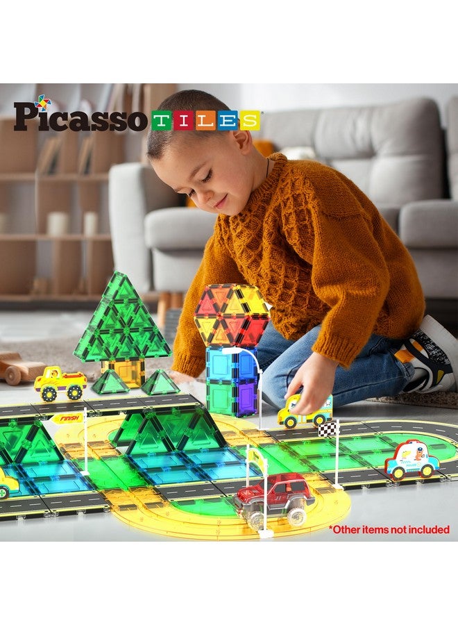 Magnet Tile Car Track Adventure Theme Printed Street Road Runway Speedway Highway Magnetic Building Tiles Block Construction Pretend Play Playset Stem Education Learning Kit Kids 3+ Pte16