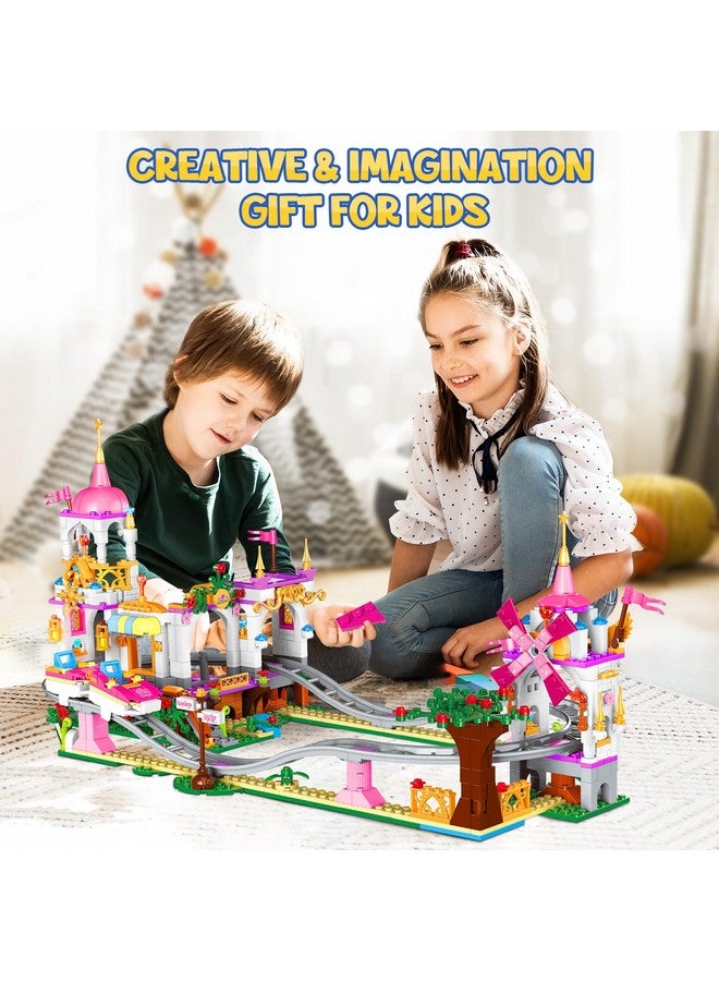 Friend Roller Coaster Building Set 711 Pieces Girls Amusement Park Building Block Kit Stem Playground Park Pink Construction Birthday Gift Toys For Kids Girls Boys Aged 6 7 8 9 10 11