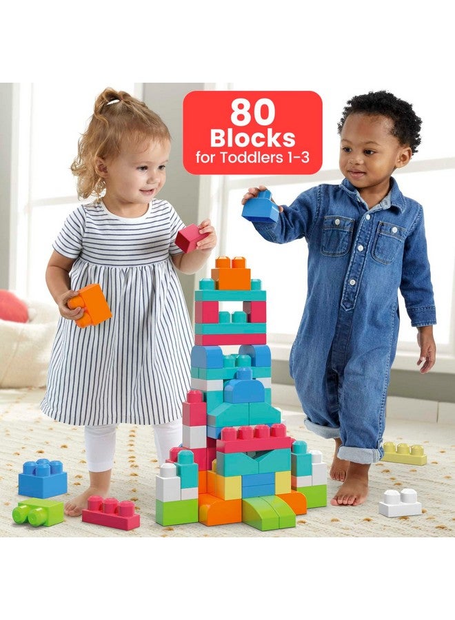 Bloks First Builders Toddler Blocks Toys Set, Big Building Bag With 80 Pieces And Storage, Red, Ages 1+ Years