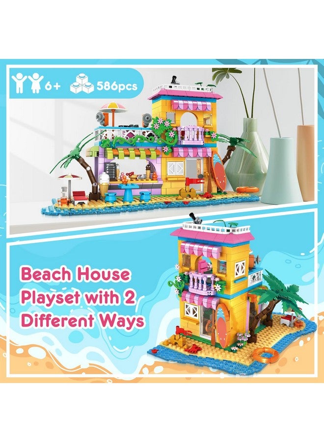 Beach House Building Set Seaside Villa Building Toys Friends Vacation Hut Construction Blocks 586Pcs Cottage Playset Birthday For Kids Girls Boys Age 6 7 8 9 10 11 12 Years