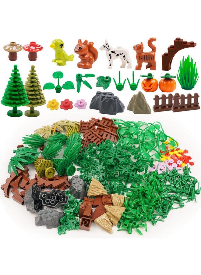 Plants Tree Accessories Jungle Botanical Parts Bricks Flower Leaf Forest Flower Plants Pieces Building Blocks Set Animals Farm Squirrel Birds Grass Garden House Toy (Without Baseplate)