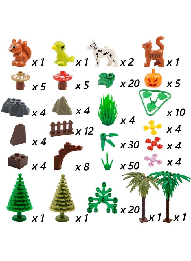 Plants Tree Accessories Jungle Botanical Parts Bricks Flower Leaf Forest Flower Plants Pieces Building Blocks Set Animals Farm Squirrel Birds Grass Garden House Toy (Without Baseplate)