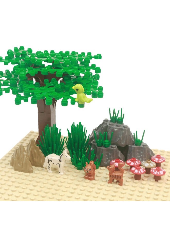 Plants Tree Accessories Jungle Botanical Parts Bricks Flower Leaf Forest Flower Plants Pieces Building Blocks Set Animals Farm Squirrel Birds Grass Garden House Toy (Without Baseplate)