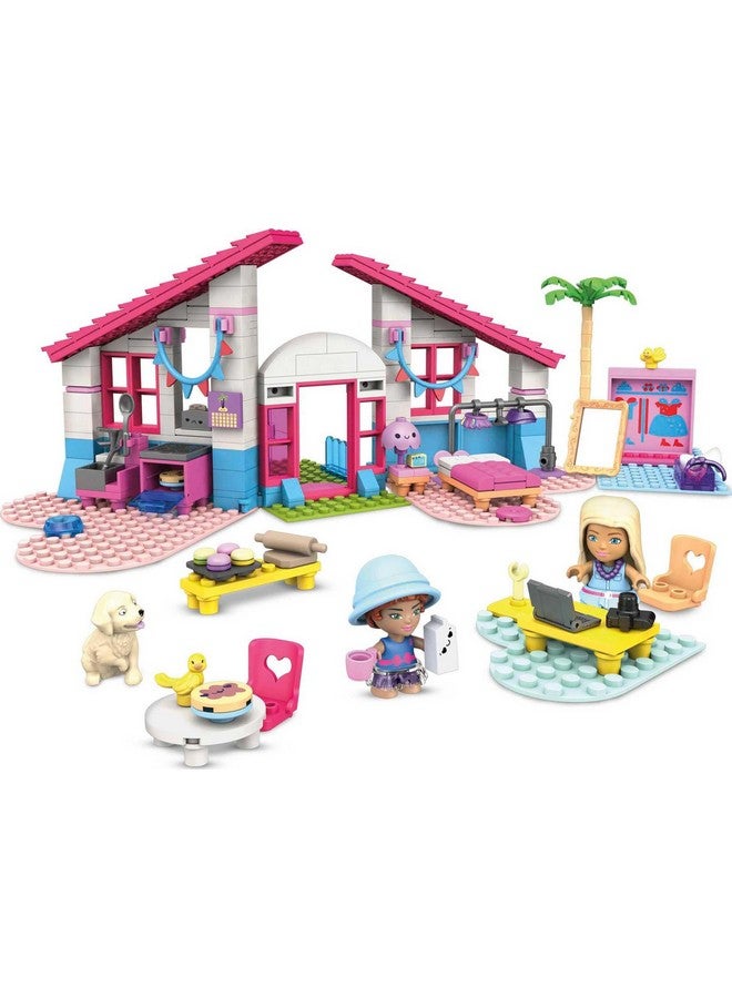 Barbie Building Toys Playset, Malibu Dream House With 303 Pieces, 2 Micro Dolls, Accessories And Furniture, 3 Pets