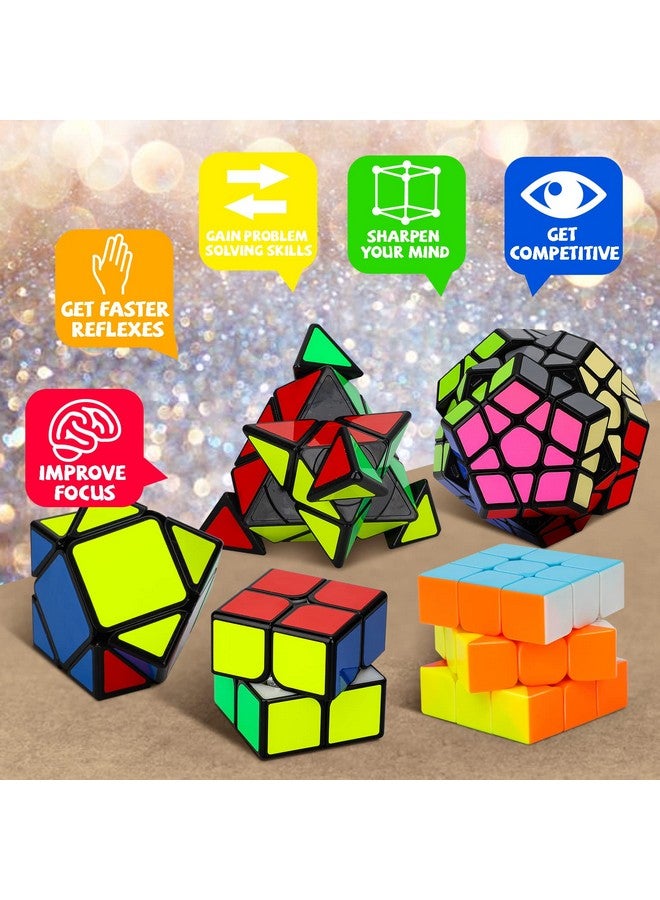 Speed Cube Set 5 Pack Magic Cube Includes Speed Cubes 3X3 2X2 Speed Cube Pyramid Cube Megaminx Cube Puzzle Cube Bundle For Kids & Adults