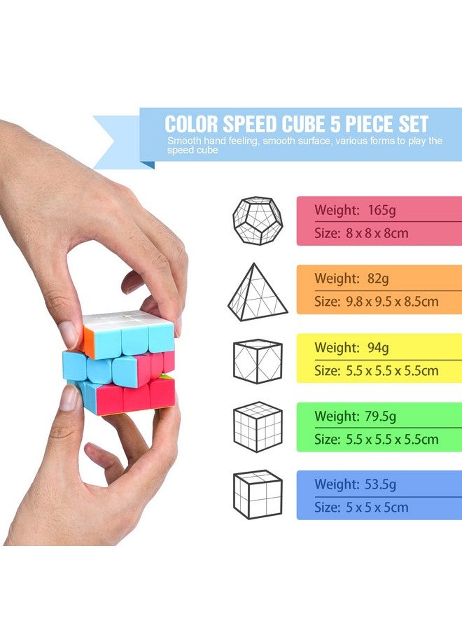 Speed Cube Set 5 Pack Magic Cube Includes Speed Cubes 3X3 2X2 Speed Cube Pyramid Cube Megaminx Cube Puzzle Cube Bundle For Kids & Adults