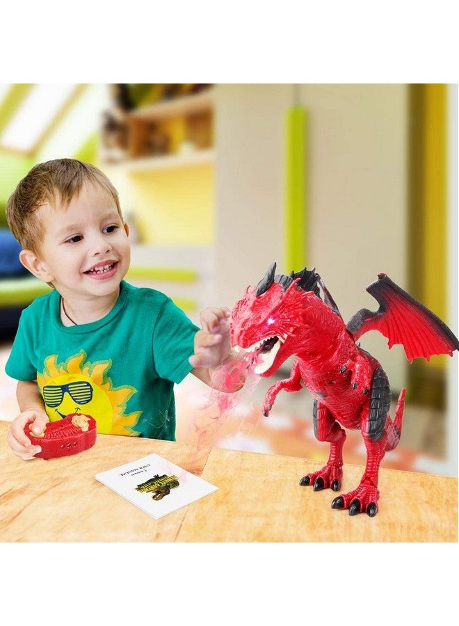 Remote Control Dinosaur,Dragon Toy For Kids Boys Girls Red Dragon Figures Learning Realistic Looking Large Size With Roaring Spraying Light Up Eyes For Birthday Xmas Gifts (Style 1)