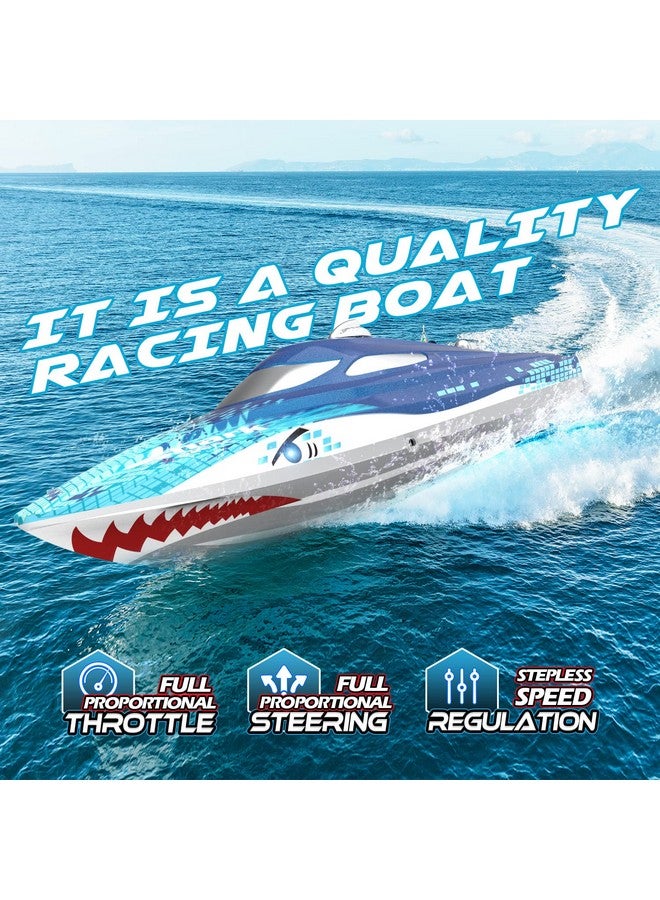 Full Proportional Remote Control Boat With Led Lights Shark Graffiti 20+ Mph 2.4Ghz High Speed Rc Racing Boats For Lakes Pool Toys For Kids & Adults