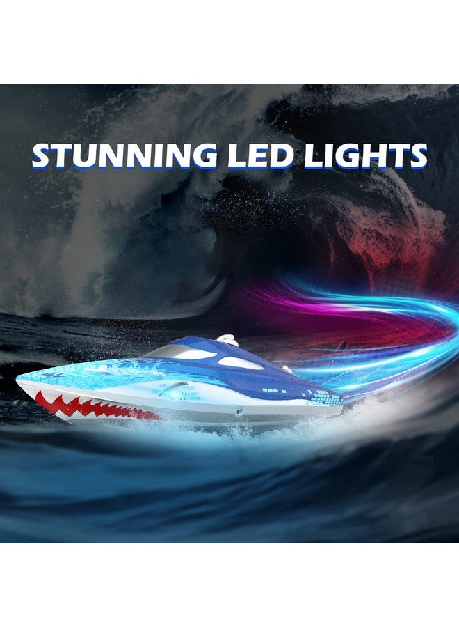 Full Proportional Remote Control Boat With Led Lights Shark Graffiti 20+ Mph 2.4Ghz High Speed Rc Racing Boats For Lakes Pool Toys For Kids & Adults