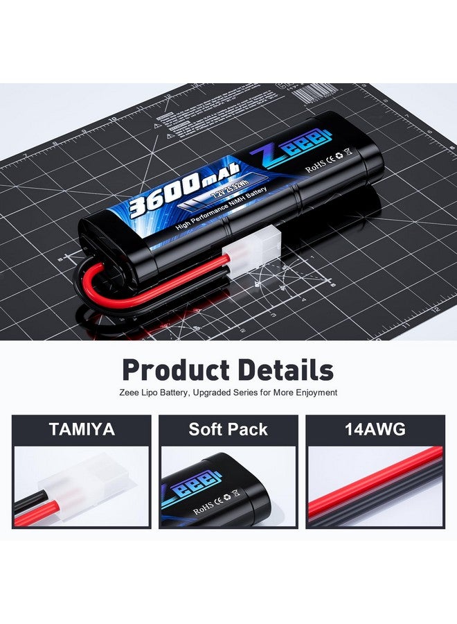 7.2V 3600Mah Rc Nimh Battery With Tamiya Plug High Power For Rc Car Rc Truck Associated Hpi Losi Kyosho Tamiya Hobby(2 Pack)