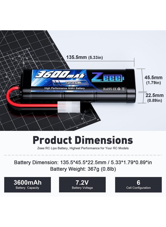 7.2V 3600Mah Rc Nimh Battery With Tamiya Plug High Power For Rc Car Rc Truck Associated Hpi Losi Kyosho Tamiya Hobby(2 Pack)