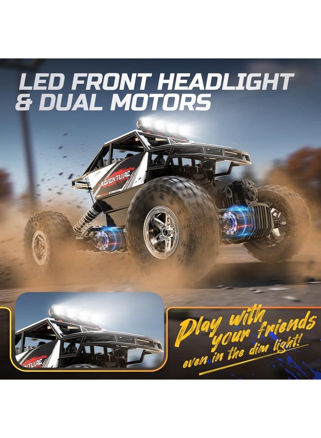 De45 Rc Cars Remote Control Car 1:14 Off Road Monster Truck Metal Shell 4Wd Dual Motors Led Headlight Rock Crawler 2.4Ghz All Terrain Hobby Truck With 2 Batteries For 90 Min Play Boy Adult Gifts