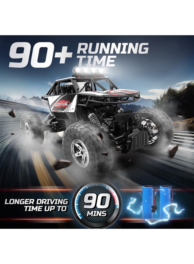 De45 Rc Cars Remote Control Car 1:14 Off Road Monster Truck Metal Shell 4Wd Dual Motors Led Headlight Rock Crawler 2.4Ghz All Terrain Hobby Truck With 2 Batteries For 90 Min Play Boy Adult Gifts