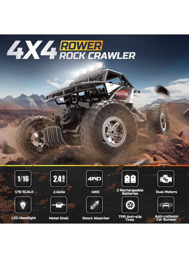 De45 Rc Cars Remote Control Car 1:14 Off Road Monster Truck Metal Shell 4Wd Dual Motors Led Headlight Rock Crawler 2.4Ghz All Terrain Hobby Truck With 2 Batteries For 90 Min Play Boy Adult Gifts