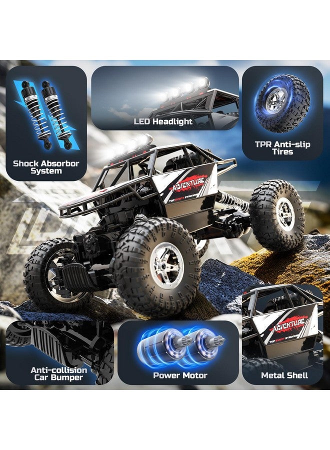 De45 Rc Cars Remote Control Car 1:14 Off Road Monster Truck Metal Shell 4Wd Dual Motors Led Headlight Rock Crawler 2.4Ghz All Terrain Hobby Truck With 2 Batteries For 90 Min Play Boy Adult Gifts