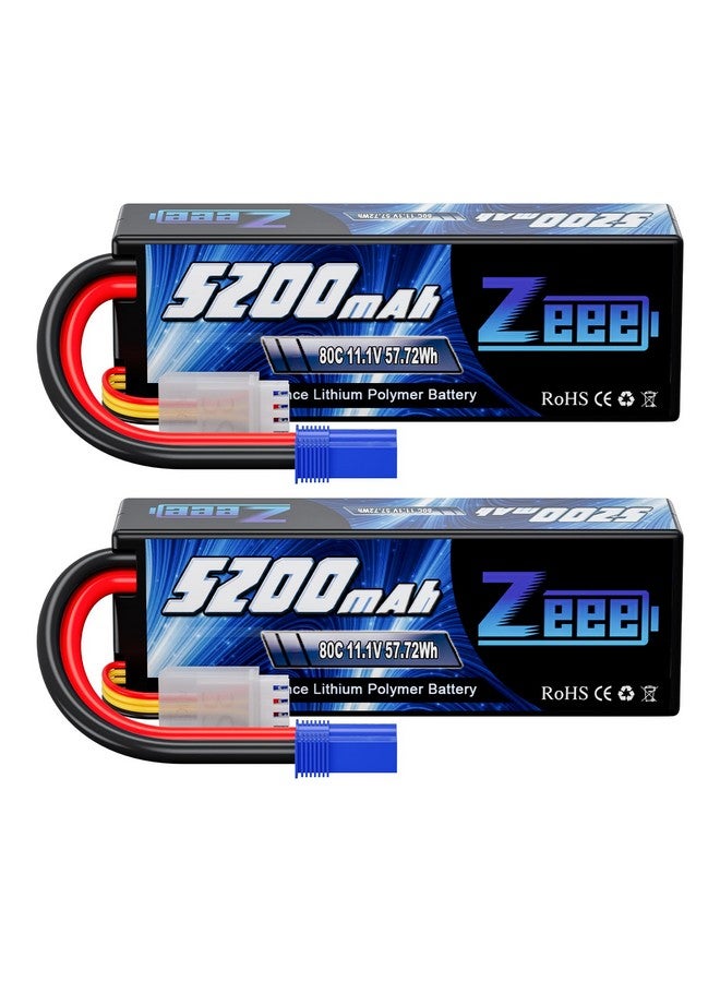 11.1V 80C 5200Mah 3S Lipo Battery With Ec5 Connector Hardcase Battery For Rc Car Boat Truck Helicopter Airplane Racing Models(2 Packs)