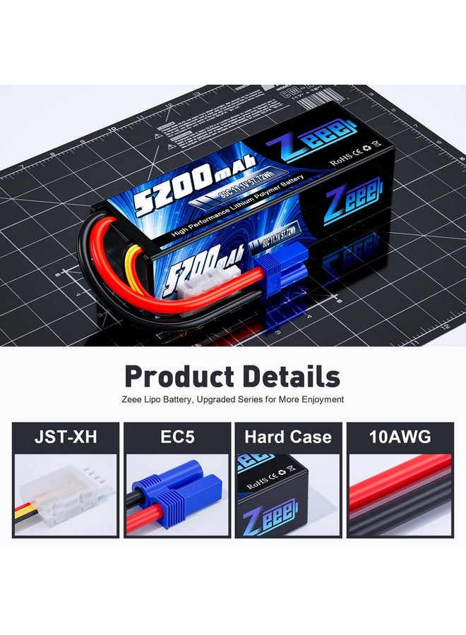 11.1V 80C 5200Mah 3S Lipo Battery With Ec5 Connector Hardcase Battery For Rc Car Boat Truck Helicopter Airplane Racing Models(2 Packs)