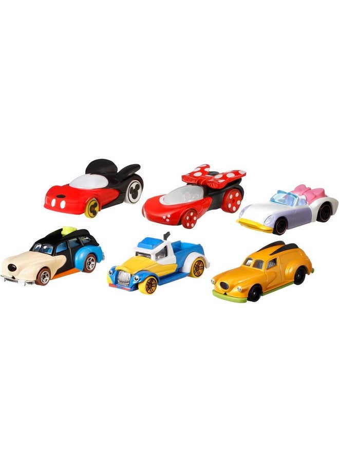 Mattel Disney Toy Cars 6 Pack, Set Of 6 Character Vehicles In Collectable Packaging: Mickey, Minnie, Pluto, Daisy, Donald & Goofy