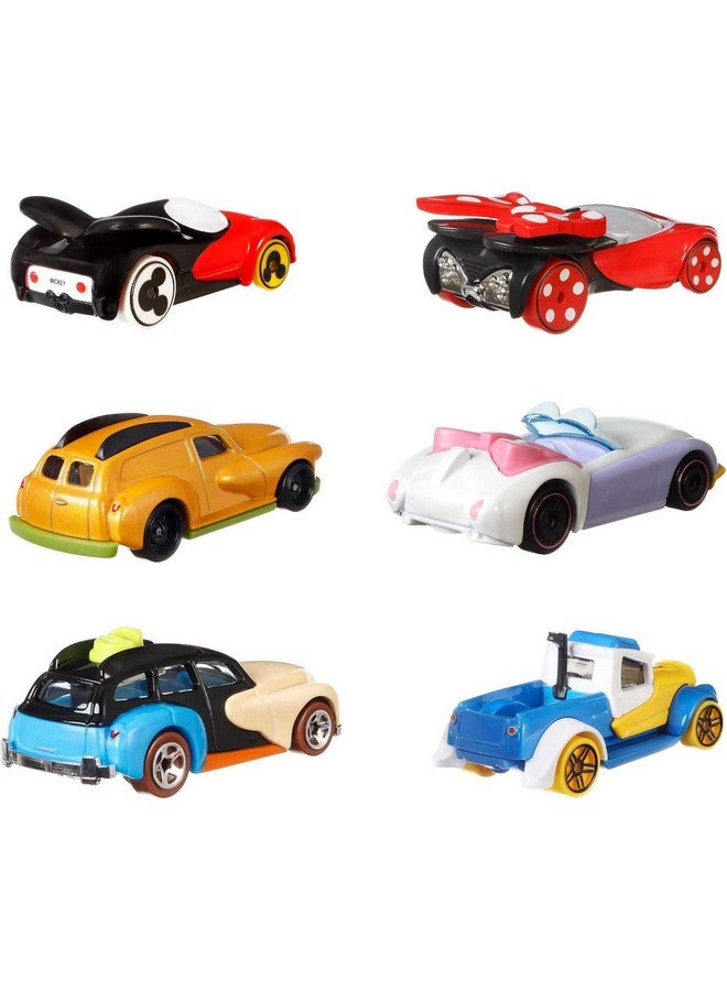 Mattel Disney Toy Cars 6 Pack, Set Of 6 Character Vehicles In Collectable Packaging: Mickey, Minnie, Pluto, Daisy, Donald & Goofy